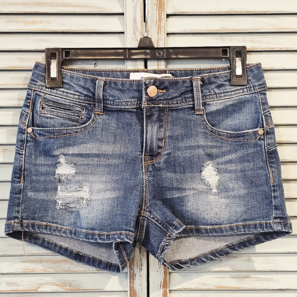 C'EST TOI CLASSIC DISTRESSED JEAN SHORTS Size S Medium Wash Stretch Denim BNWT